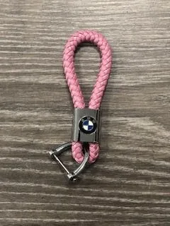 bmw flätad nyckelring rosa