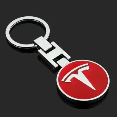 Tesla nyckelring röd i metall